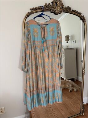 Spell And The Gypsy - Boho Floral Midi Dress in Light Blue and Peach